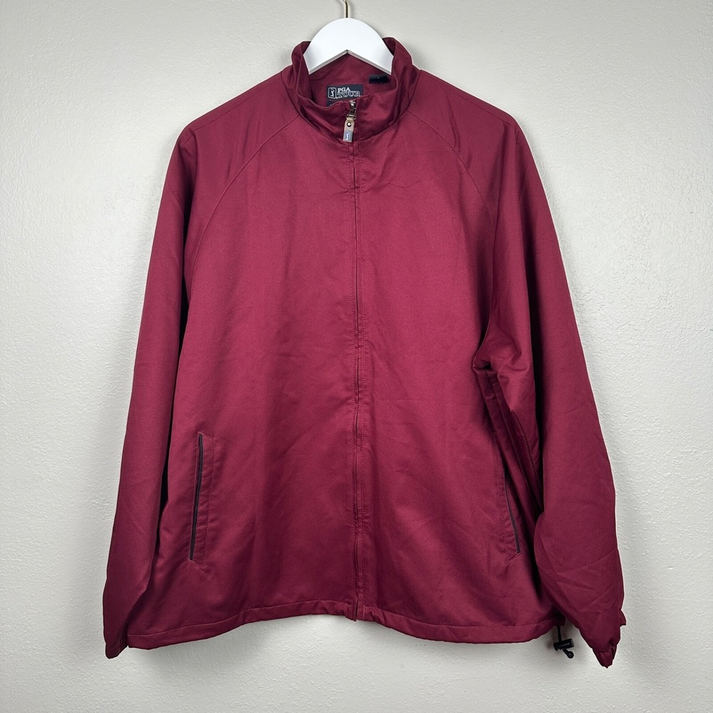 PGA Tour Jacket Mens L Burgundy Wind Water Resistant Full Zip Golf Windbreaker
